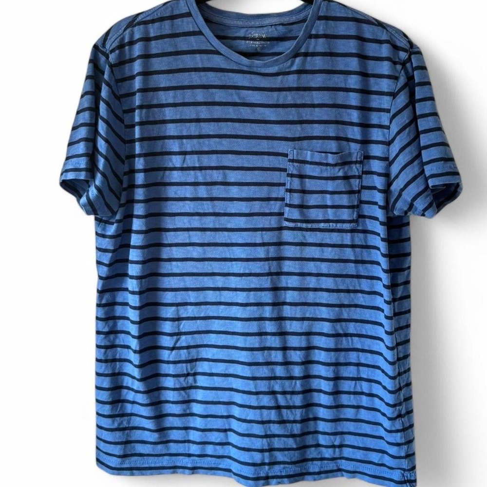 J.Crew Mens Striped Garment Dyed Cotton Pocket T-Shirt Blue G4156 Size Medium